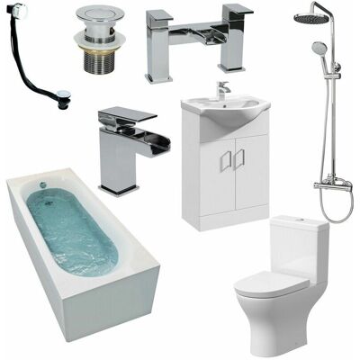 Affine - Complete Bathroom Suite 1700 Bath Screen Basin Vanity Unit wc Shower Taps Set Affine - Complete Bathroom Suite 1700 Bath Screen Basin Vanity Unit wc Shower Taps Set