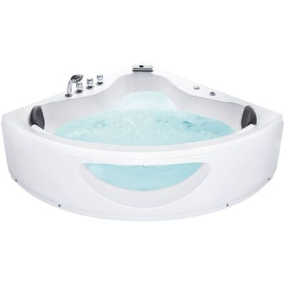 Beliani Corner Whirlpool Bath - LED Lights, 10 Jets, Acrylic, Modern Style Beliani Corner Whirlpool Bath - LED Lights, 10 Jets, Acrylic, Modern Style