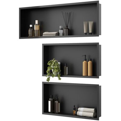 Shower Niche 304 Stainless Steel Wall Insert, Black Shower Caddies Modern Design, Shower Niche Three-piece Set(ENF60+ENF60+ENF90) - Elegant Shower Niche 304 Stainless Steel Wall Insert, Black Shower Caddies Modern Design, Shower Niche Three-piece Set(ENF60+ENF60+ENF90) - Elegant