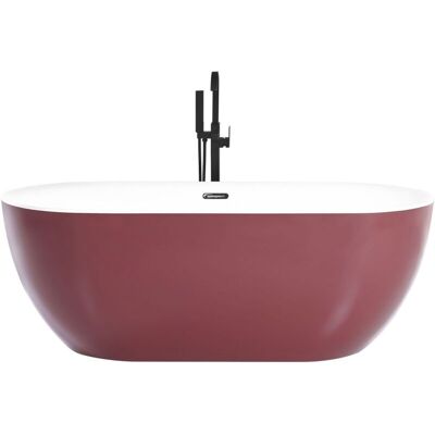 Beliani Red Freestanding Modern Bathtub - 170x80cm Oval Acrylic Beliani Red Freestanding Modern Bathtub - 170x80cm Oval Acrylic