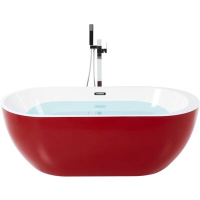Beliani Red Acrylic Freestanding Oval Bathtub - Bath Beliani Red Acrylic Freestanding Oval Bathtub - Bath