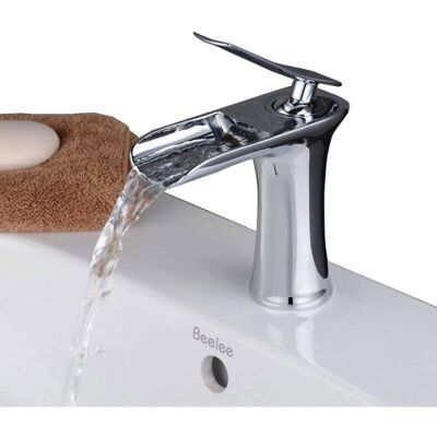 SHUNLI Home Bathroom Faucet Chrome Mixer Tap Waterfall Cascade for Square Vessel Sink (No Hose) SHUNLI Home Bathroom Faucet Chrome Mixer Tap Waterfall Cascade for Square Vessel Sink (No Hose)