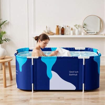 LIVINGANDHOME Home Foldable Soaking Bathtub with Ice Bucket and Milk LIVINGANDHOME Home Foldable Soaking Bathtub with Ice Bucket and Milk