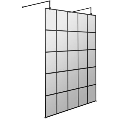 1400mm x 1950mm Matt Black Framed Wetroom Shower Screen with Support Bars and Feet - BFAF14 - Hudson Reed 1400mm x 1950mm Matt Black Framed Wetroom Shower Screen with Support Bars and Feet - BFAF14 - Hudson Reed
