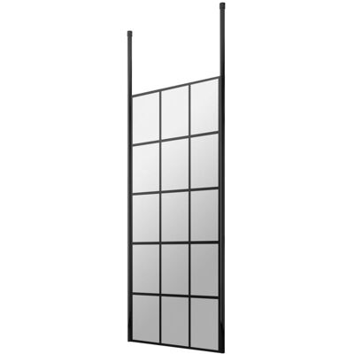 760mm x 1950mm Matt Black Framed Wetroom Shower Screen with Ceiling Posts - BFCP076 - Hudson Reed 760mm x 1950mm Matt Black Framed Wetroom Shower Screen with Ceiling Posts - BFCP076 - Hudson Reed
