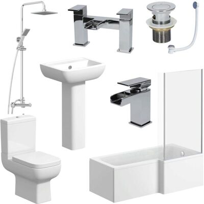 Affine - l Shaped Bathroom Suite rh Bath Screen Shower Toilet Basin Tap Affine - l Shaped Bathroom Suite rh Bath Screen Shower Toilet Basin Tap