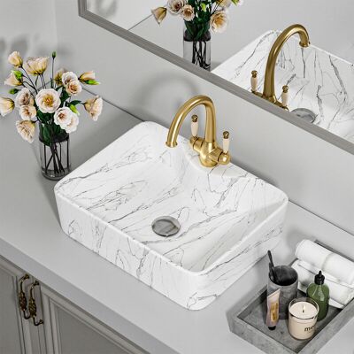 LIVINGANDHOME Rectangular Marble Vessle Sink Ceramic LIVINGANDHOME Rectangular Marble Vessle Sink Ceramic