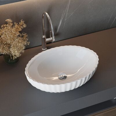 LIVINGANDHOME Modern Artistic Oval Bathroom Vessel Vanity Sink LIVINGANDHOME Modern Artistic Oval Bathroom Vessel Vanity Sink