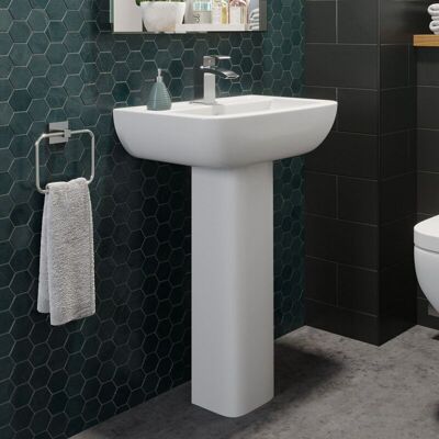 AFFINE Full Pedestal Ceramic Floor Standing Bathroom Sink Basin - 550mm Amelie 1 Tap Hole AFFINE Full Pedestal Ceramic Floor Standing Bathroom Sink Basin - 550mm Amelie 1 Tap Hole