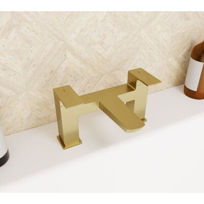 Nes Home - Astra Modern Brushed Brass Bathroom Square Deck Mounted Bath Filler Tap Nes Home - Astra Modern Brushed Brass Bathroom Square Deck Mounted Bath Filler Tap