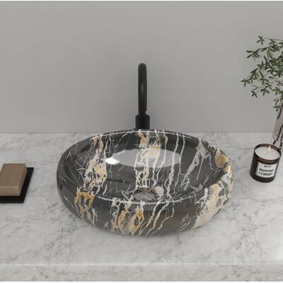 LIVINGANDHOME Modern Oval Ceramic Bathroom Vessel Sink LIVINGANDHOME Modern Oval Ceramic Bathroom Vessel Sink