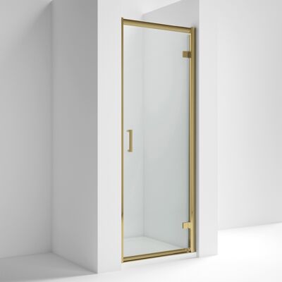 Nuie Rene Hinged Shower Door 700mm Wide With Brushed Brass Profile - 6mm Glass Nuie Rene Hinged Shower Door 700mm Wide With Brushed Brass Profile - 6mm Glass