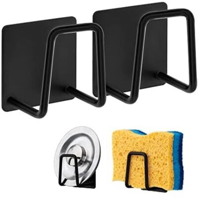 OEM 5x5cm Sponge Holder 304 Stainless Steel Dish Sponge Hook, Adhesive - Sink Accessories - Adhesive Hook, Kitchen Bathroom Storage (2pack, Black) OEM 5x5cm Sponge Holder 304 Stainless Steel Dish Sponge Hook, Adhesive - Sink Accessories - Adhesive Hook, Kitchen Bathroom Storage (2pack, Black)
