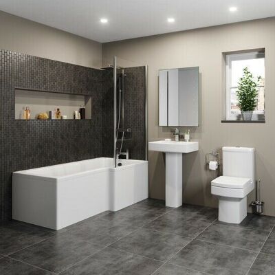 AFFINE Modern Bathroom Suite 1600mm Rh L Shaped Bath Screen Toilet Basin & Pedestal AFFINE Modern Bathroom Suite 1600mm Rh L Shaped Bath Screen Toilet Basin & Pedestal