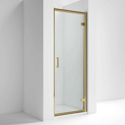 Nuie Rene Hinged Shower Door 700mm Wide With Brushed Brass Profile - 6mm Glass Nuie Rene Hinged Shower Door 700mm Wide With Brushed Brass Profile - 6mm Glass