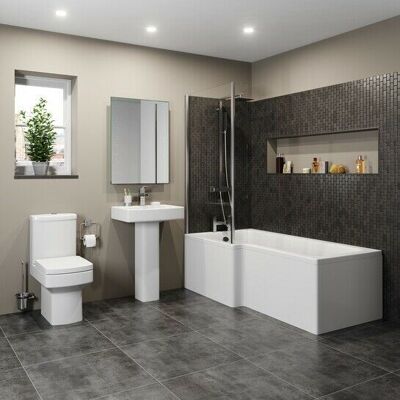 AFFINE Modern Bathroom Suite 1600mm Lh L Shaped Bath Screen Toilet Basin & Pedestal AFFINE Modern Bathroom Suite 1600mm Lh L Shaped Bath Screen Toilet Basin & Pedestal