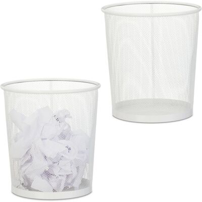 Set of 2 Relaxdays Wastebaskets, Wastepaper Bin, Office & Home, Round, Wire Mesh, Paper, Metal, H x D: 28 x 26 cm, White Set of 2 Relaxdays Wastebaskets, Wastepaper Bin, Office & Home, Round, Wire Mesh, Paper, Metal, H x D: 28 x 26 cm, White