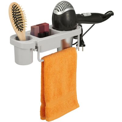 Relaxdays Wall Hair Dryer Holder - Durable Plastic, Adhesive, Multi-Compartment - Gray Relaxdays Wall Hair Dryer Holder - Durable Plastic, Adhesive, Multi-Compartment - Gray