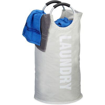 Laundry Bag with Handles, Folding, 100 l Capacity, Round Hamper, h x ø: 70 x 38 cm, White - Relaxdays Laundry Bag with Handles, Folding, 100 l Capacity, Round Hamper, h x ø: 70 x 38 cm, White - Relaxdays