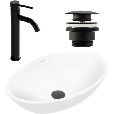 REA - Pamela White - White sink - Black Matt faucet - Sink Set REA - Pamela White - White sink - Black Matt faucet - Sink Set