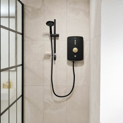 Triton - Amala Metallic 9.5kW Brushed Brass Electric Shower Matt Black Finish Triton - Amala Metallic 9.5kW Brushed Brass Electric Shower Matt Black Finish