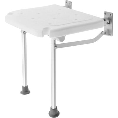 CNCEST Wall Mounted Seat White Folding Shower Seat Chair Space Saving Shower Seat Holds Wall Mounted Folding Shower Chair 100kg for Elderly, Disabled and CNCEST Wall Mounted Seat White Folding Shower Seat Chair Space Saving Shower Seat Holds Wall Mounted Folding Shower Chair 100kg for Elderly, Disabled and