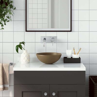 vidaXL Bathroom Sink Ceramic Cream Round - Bathroom Sink vidaXL Bathroom Sink Ceramic Cream Round - Bathroom Sink