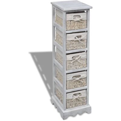 vidaXL Wooden Storage Rack 5 Baskets White - Storage Rack vidaXL Wooden Storage Rack 5 Baskets White - Storage Rack