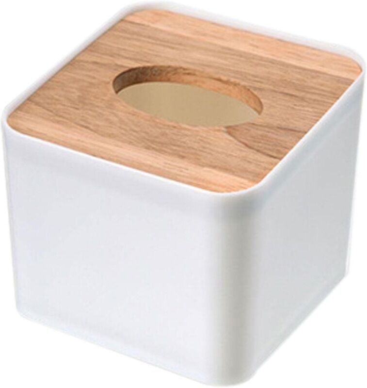Paper Towel Holder Box, Boho Decor Tissue Box Square Tissue Holder with Rubber Wood Lid, Tissue Organizer for Home Decor - Alwaysh
