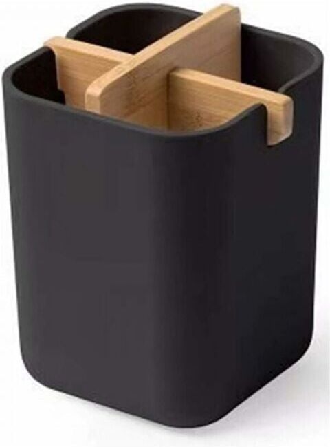 Cyslmuk - Black) Bamboo Toothbrush Holder, Naturally Eco-Friendly, Antibacterial Toothbrush Jar for Bathroom, Compact Toothbrush Cup for Easy Storage