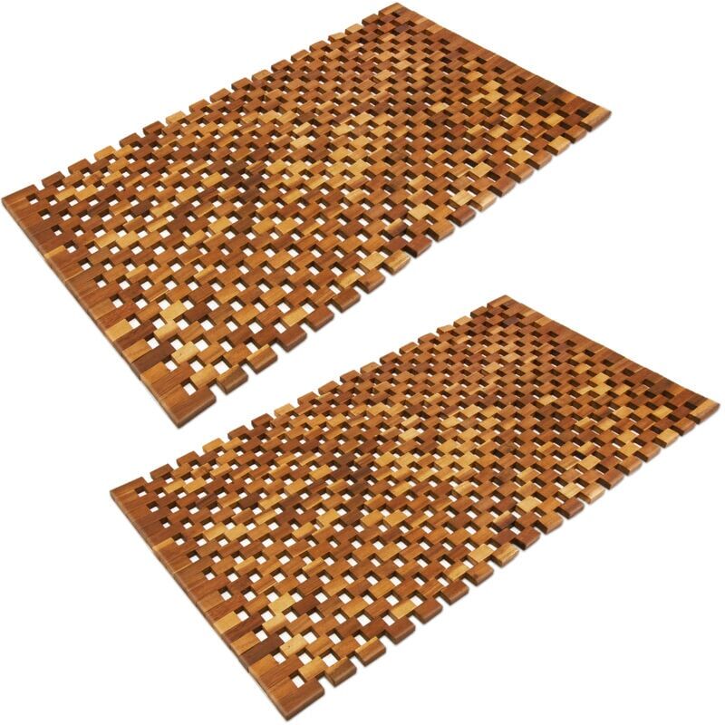 Deuba Set of 2 Wooden Bath Mats Rectangular Duckboards Luxury fsc® Certified Acacia Wood Non Slip Bathroom Spa Shower Sauna Steamer Mats Mosaic Design 80 x
