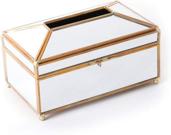 TLILY Luxury European Style Practical Mirror Glass Tissue Box Waterproof Paper Towel Holder Dressing Table Tray Home Decor - m