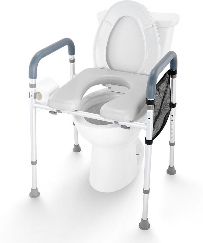 Mophorn Raised Toilet Seat 7-Position Height Adjustment 19.3"–25.2" 350lbs Weight Capacity Aluminum Frame Comfort Padded Universal Riser for Elderly,
