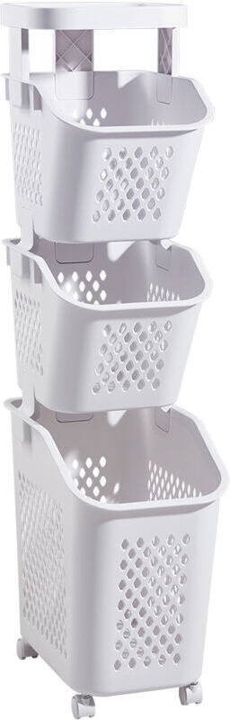 LIVINGANDHOME Off-white Three-tier Household Storage Rack Laundry Basket with Casters 24cm W x 39cm D x 75cm H