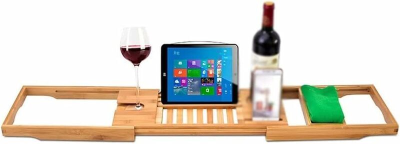 Sweevt - Premium Bamboo Bath Caddy - Extendable Luxury Home Relaxation Spa Experience for Bathtubs with Book Stand Candle Holder - Compatible with