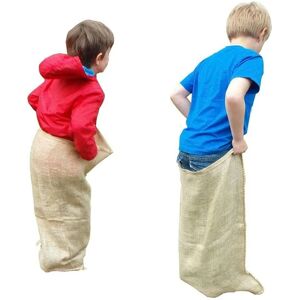 8x Yuzet Kids School Sports Day Jump Race Sacks Games Racing Hessian Jute Bag 50cm x 80cm - Beige