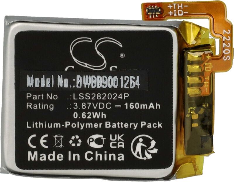 vhbw Battery compatible with Fitbit Versa 4, Sense 2 Smartwatch Watch Fitness Bracelet (160 mAh, 3.87 V, Li-polymer)