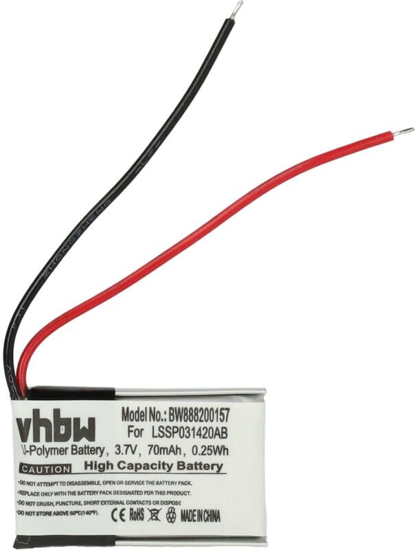 Vhbw - Replacement Battery compatible with Fitbit Charge hr Smartwatch Watch Fitness Bracelet (70mAh, 3.7 v, Li-polymer) + Tools