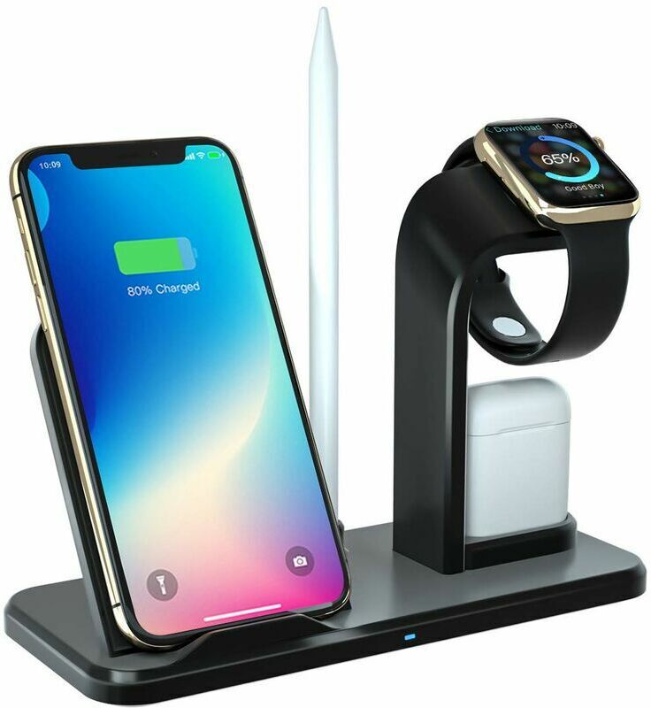 HOOPZI Wireless charger, Qi Fast 3 in 1 10W wireless charging station compatible with Apple Watch Series 1/2/3/4/5 and iPhone11 / 11 Pro / 11 Pro Max / XS /