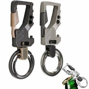 HOOPZI 2pcs Men Car Keychain Carabiner Key Ring Bottle Opener Metal Keychain Bottle Opener Black and Silver