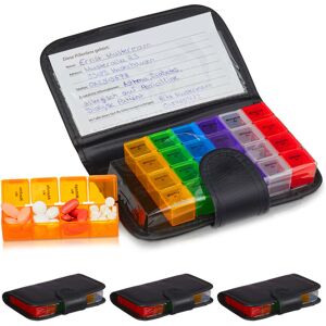 Relaxdays - Pill Organiser, 4x Box & Case, 7 Days, 4 Compartments, Weekly Medicine Case for Travelling, Organiser, Black