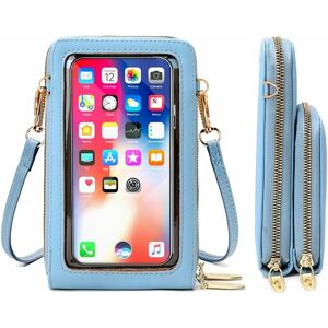 Touch Screen Cell Phone Pouch, rfid Crossbody Cell Phone Wallet Blocking Card Holder Wallet Small Crossbody Bags for Women Light Blue - Denuotop
