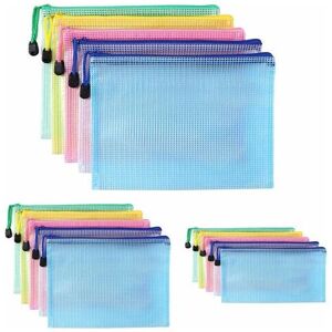 Lune - Plastic Pocket A4+A5+A6, 15PCS Zipper Pouch, pvc Mesh Zipper Pouch Document Wallet, Store Papers Small Items Supplies, Cosmetics and Travel