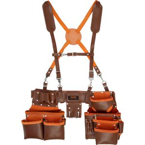 Vevor - Tool Belt with Suspenders, 19 Pockets, 29-54 inches Adjustable Waist Size, Tool Belts for Men, Genuine Leather Heavy Duty Carpenter Tool