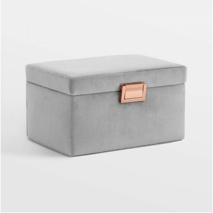 BTFY Jewellery Box - Grey Velvet Storage for Makeup - Dressing Table Organiser with Ring Pad, Removable Tray, Necklace Storage & Bracelet Holder - Bedroom