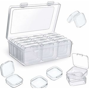 HÉLOISE 12 Pieces Clear Plastic Small Storage Box with Hinged Lid for Collecting Small Items, Beads, Jewelry, Comes with a Rectangular Box for Storing Small