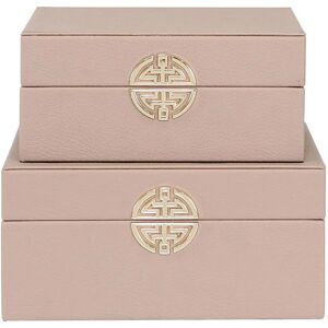 Vanity Living - 26cm Set of 4 Rose Pink and Gold Faux Leather Jewellery Boxes for Decor - Pink