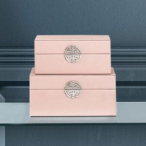 VANITY LIVING 26cm Set of 4 Leather Jewellery Organizer for Women, Decorative Boxes Storage Accessory Organizer with Gold Hardware Decor - Pink