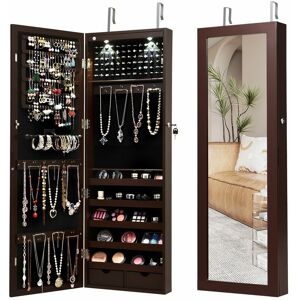 COSTWAY 2 in 1 Mirror Jewelry Cabinet Wall Mounted/Door Hanging Jewelry Armoire Storage