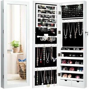 COSTWAY 2 in 1 Mirror Jewelry Cabinet Wall Mounted/Door Hanging Jewelry Armoire Storage